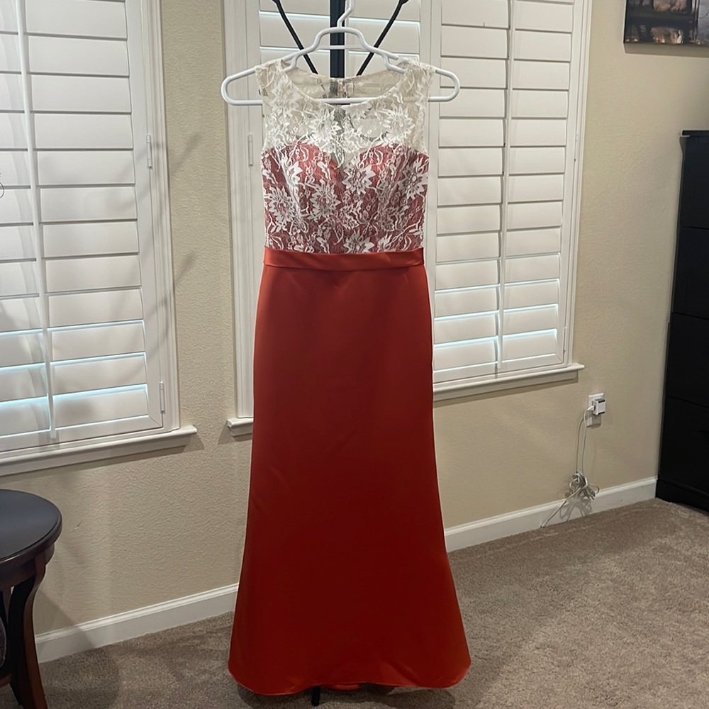 Burnt orange and white lace dress